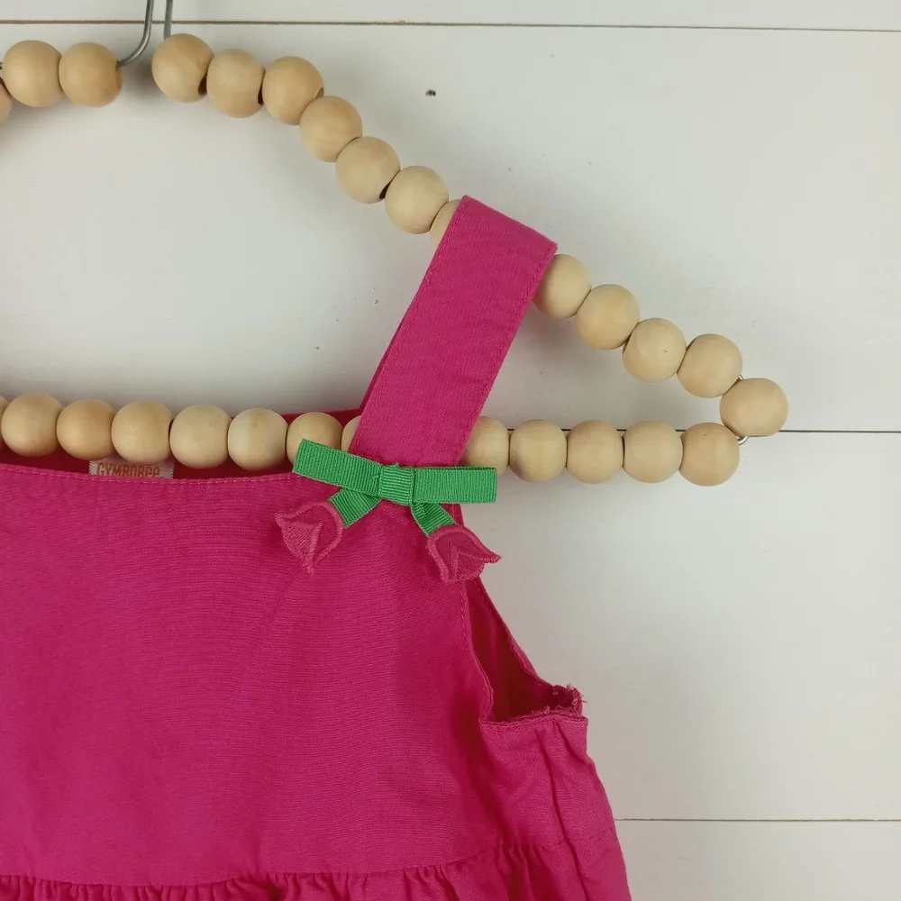 Gymboree girls size 6 bright pink tulip ribbon bow on straps blouse layered